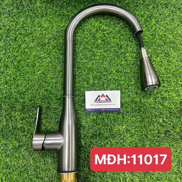 Vòi rửa bát nóng lạnh RÚT, màu ghi MC-1556E Luco