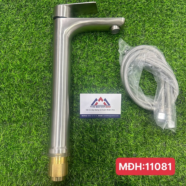 Vòi rửa mặt nóng lạnh I304 tròn dài 30cm, MỜ, đầu tay vuông MC- 1005 LUCO